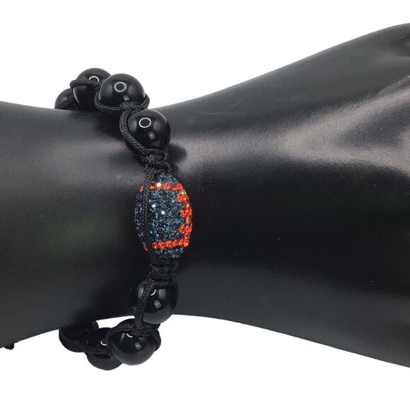 Auburn University Beaded Bracelet Black Orange Blue Adjustable Rhinestone - Picture 1 of 12